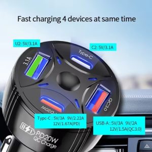 Zuidid P48 4 in 1 PD20W + QC3.0 Araç İçi Çakmaklık Hızlı Şarj Başlığı - Görsel 4