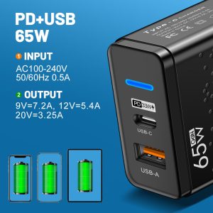 Zuidid GaN 65 W QC3.0 USB+PD Hızlı Şarj Adaptörü - Görsel 4
