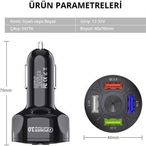 Zuidid Araç Hızlı Şarj 4 USB 7 A Çoklu Hızlı Şarj - Görsel 4