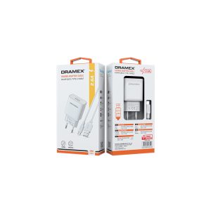 Dramex D26T 2,6 Amper Şarj Cihazı + 2,6 Amper Şarj ve Data Kablosu Type-C Set - Görsel 1