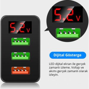 Zuidid Hızlı Şarj Qc 3.0 3 USB Portlu 3.1A - 30W Gösterge Ekranlı Çoklu Şarj Cihazı - Görsel 5