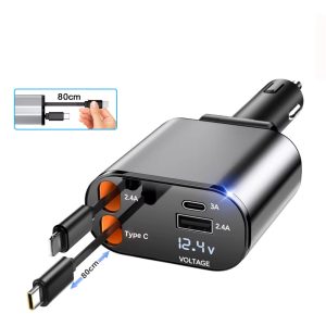 95W 4 In 1 Voltaj Göstergeli Tüm Telefonlar Için Hızlı Araba Şarjı Kendinden Kablolu - Görsel 3