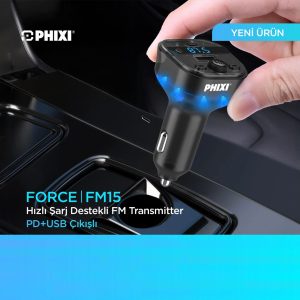 Phixi FM15 Hızlı Şarj Destekli Bluetooht 5.3 Araç Kiti - FM Transmitter - Görsel 3