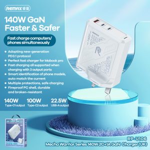 Remax RP-U106 3 Portlu GaN 140W PD 3,1 Hızlı Şarj - Görsel 3