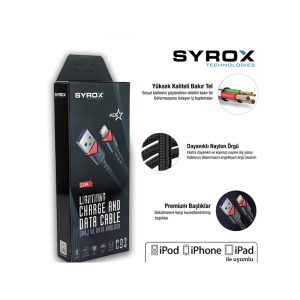Syrox 2 Amper C93 Örgü Lightning Hızlı Şarj ve Data Kablo - 1 Mt - Görsel 4