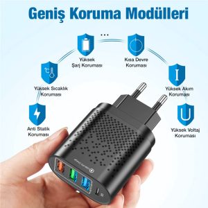 Zuidid 3 USB + Type-C Giriş 48W PD Hızlı Şarj Adaptörü - Görsel 4