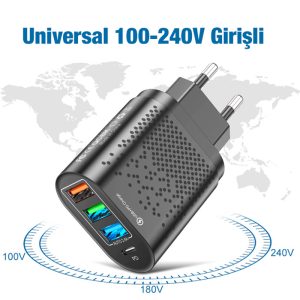 Zuidid 3 USB + Type-C Giriş 48W PD Hızlı Şarj Adaptörü - Görsel 7