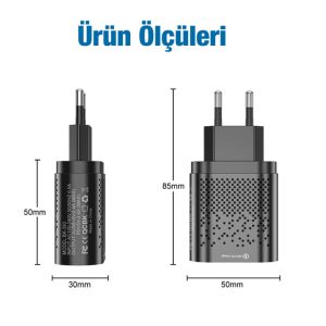 Zuidid 3 USB + Type-C Giriş 48W PD Hızlı Şarj Adaptörü - Görsel 9